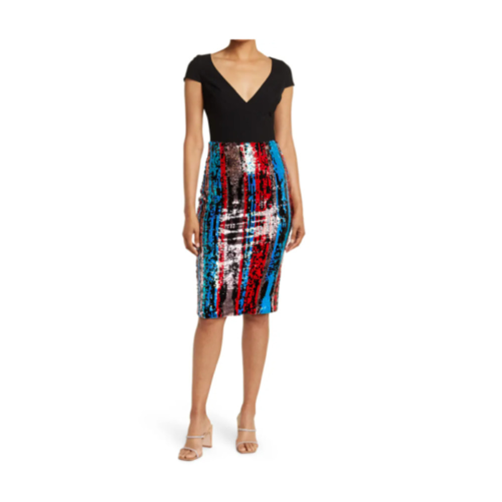 NWT Dress the Population Jaleah Sequin Dress Women's Cap Sleeve Sheath Size XS